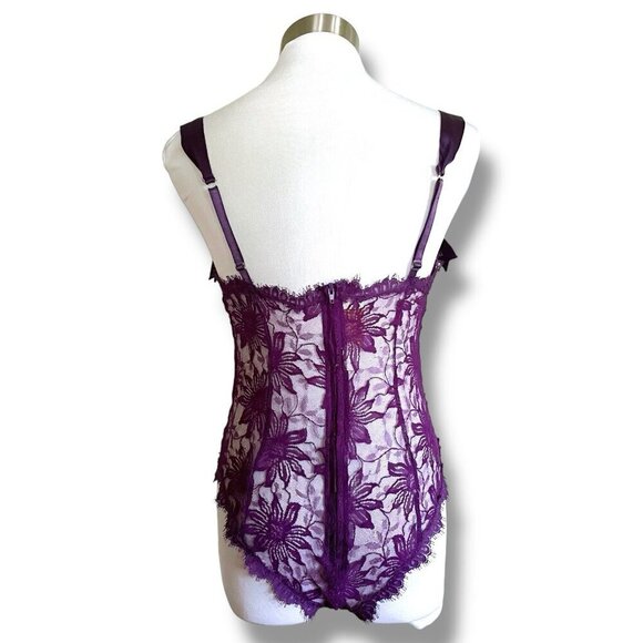 Vintage Victorias Secret Gold Label Teddy Sz Small Purple Lace Sheer Bow Straps - Picture 9 of 10